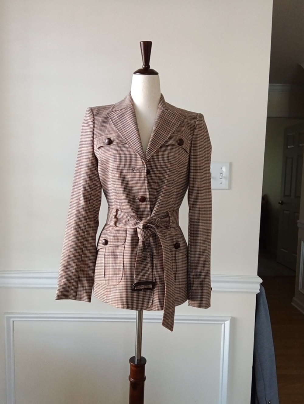 Brooks Brothers Brown Plaid Belted Blazer Jacket